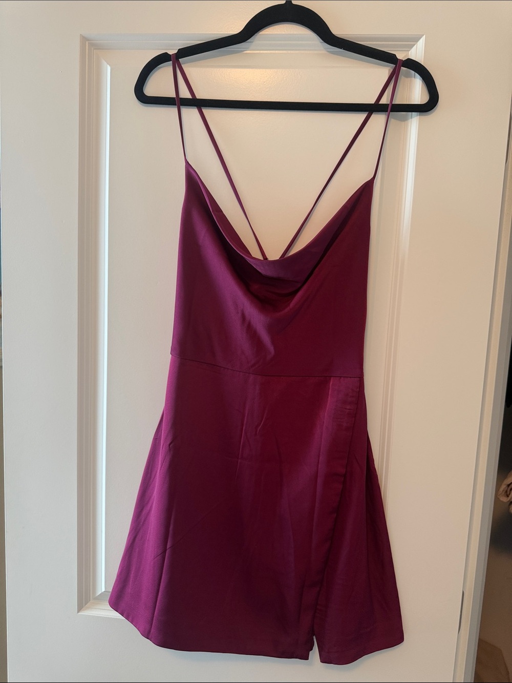 Cowl Neck Satin Mini Dress - Berry